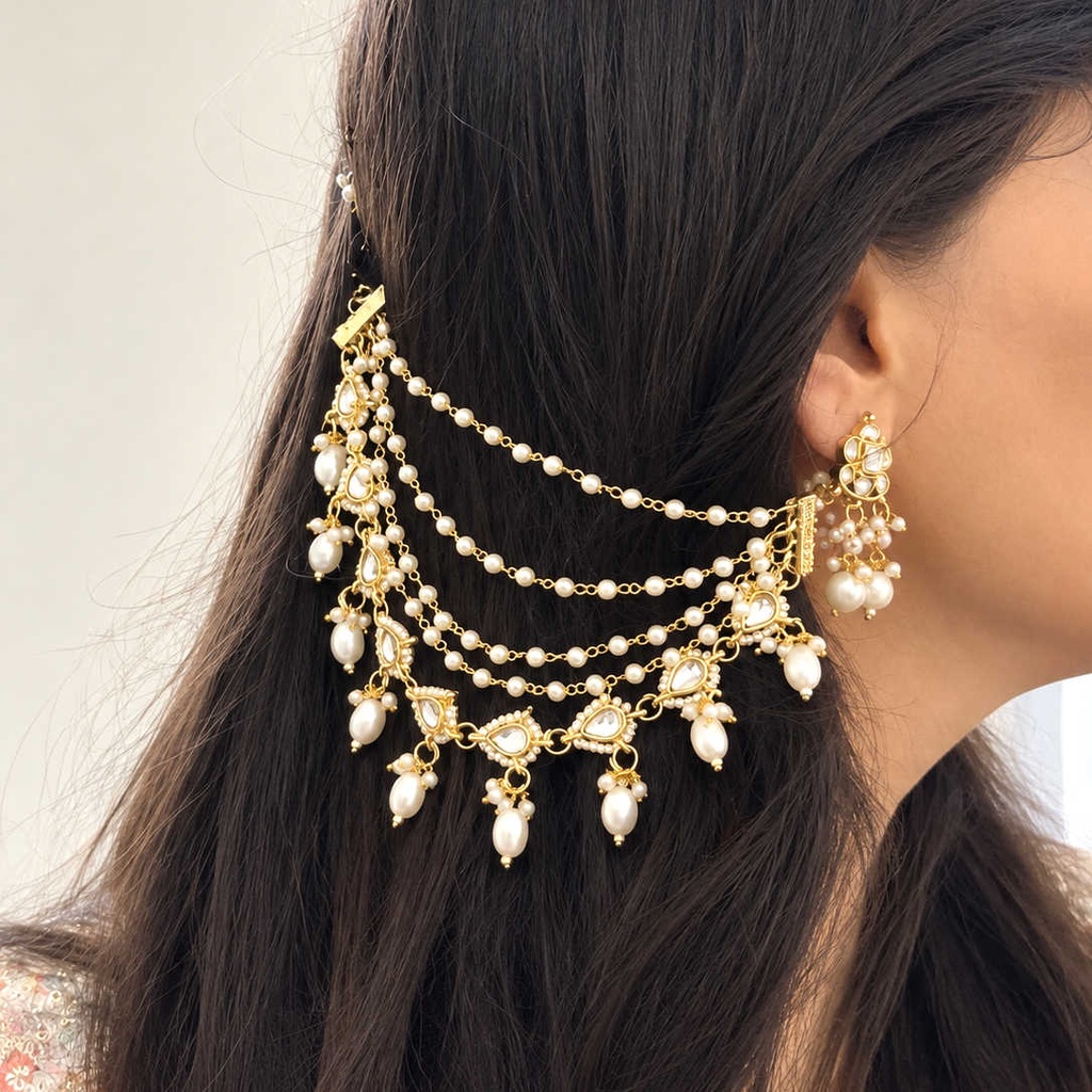 Diya Layered Pearl Ear Chain
